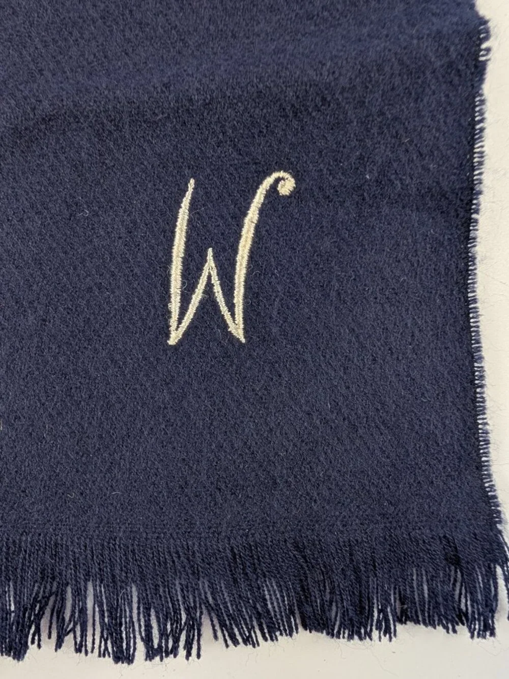 Vintage Royal-Scott Acrylic Monogram Initial W Blue Scarf Acrylic Made in Japan